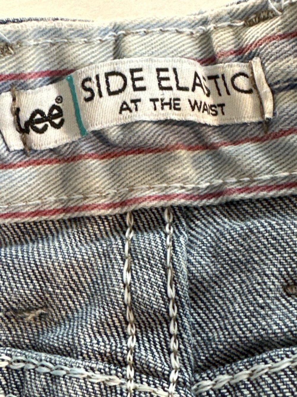 90s Y2k Lee High Waist Jeans 10 Short Side Elastic Waist Tapered Blue 27x27 - Picture 4 of 6